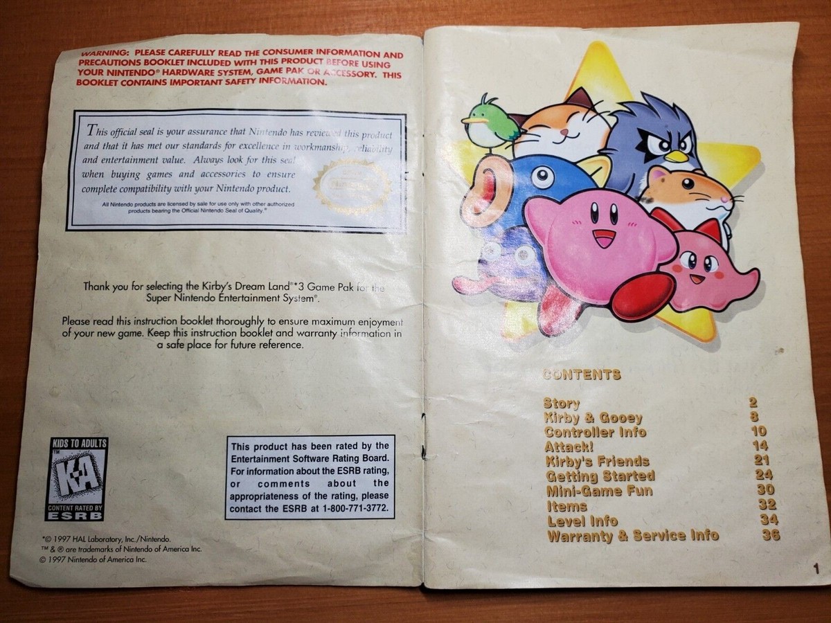 北米版　Kirby's Dream Land 3 取り扱い説明書　カービィ Kirby's Rainbow Resort