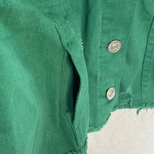 Highway Jeans 2x Denim Green Frayed Vest Cropped Chest Pockets Buttons - Picture 8 of 12