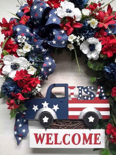 Flower Door Wreath Patriotic USA Americana Wreath Veteran All Year Decor SALE - Picture 10 of 11