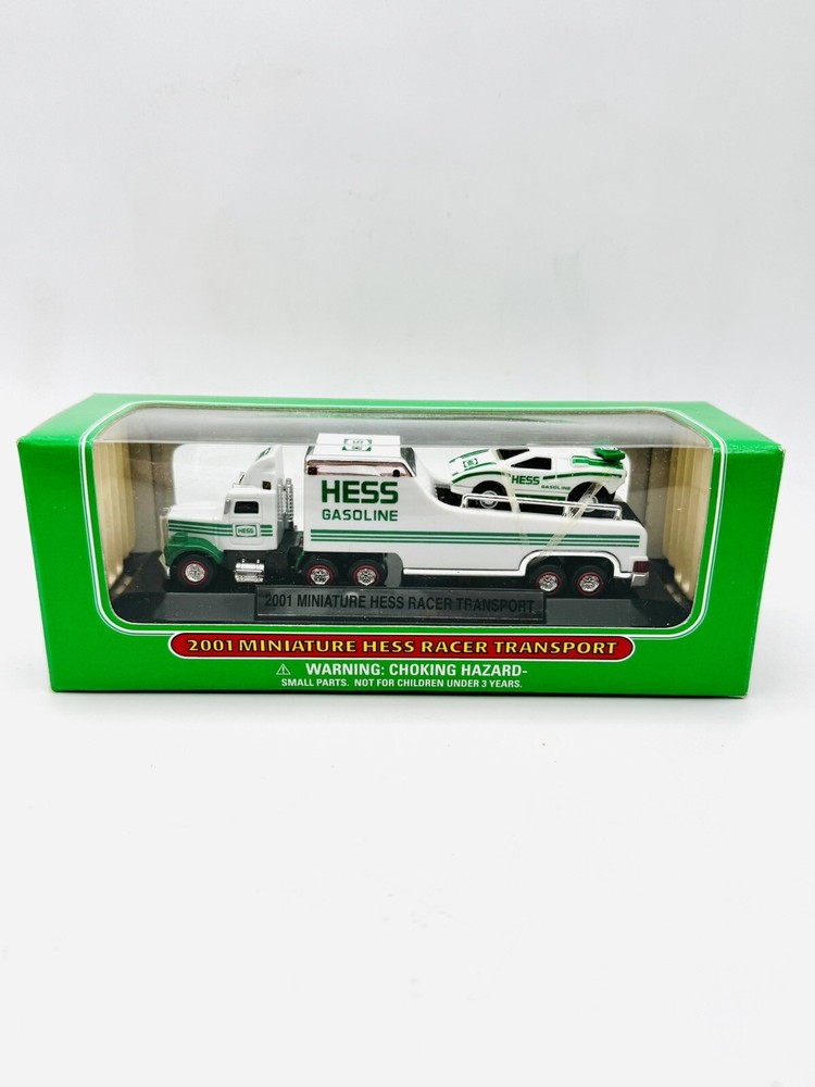 Vintage 2001 Hess Miniature Toy Race Car Transporter  New In Box.
