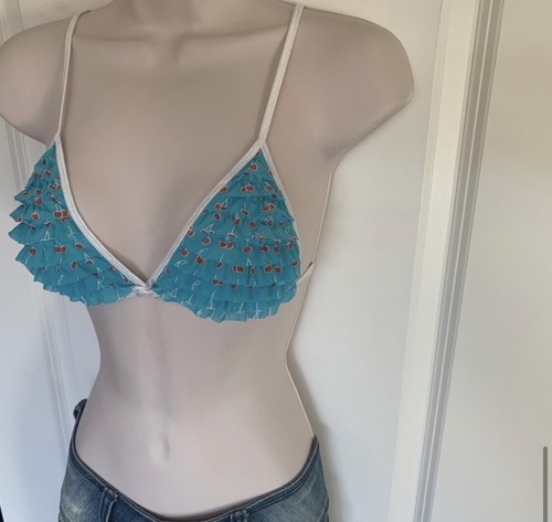 Cherry Ruffle Rockabilly Pin Up Mesh Bralette Bikini Cute Top Honeydew Intimates - Picture 10 of 11