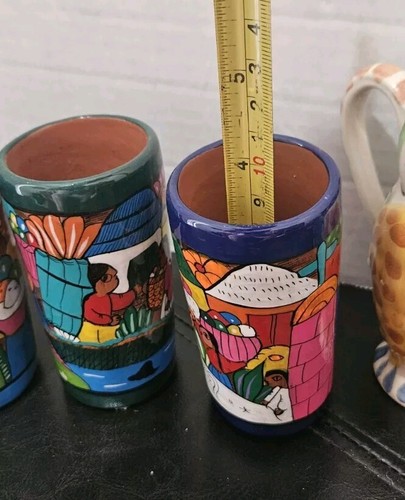 LOT Of 6:Colorful Mexican South American Hand Painted Clay Art Vase Mug DECOR - Picture 7 of 18
