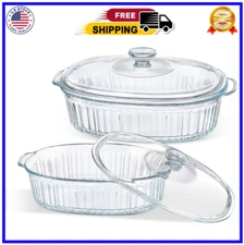 4-Piece Glass Casserole Baking Dish Set of 2 Casseroles With Lids 1.9 Qt and