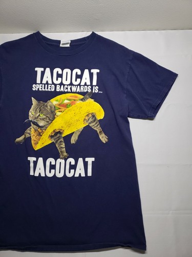 Funny Comedic Cat " Tacocat Spelled Backwards Is... Tacocat " Men's M T-shirt  - Afbeelding 7 van 11