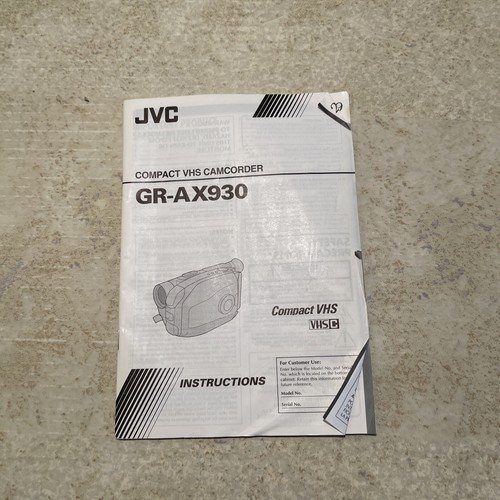 JVC compact VHS cam corder GR – AX930 instructions owner manual only - Picture 8 of 8