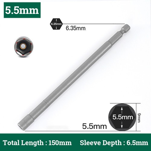 Magnetic Nut Driver Socket Set 150mm Long Impact Drill Bit 1/4" Hex 5mm to 19mm - Picture 8 of 22