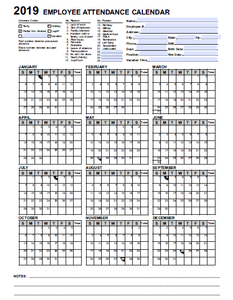 2019 employee staff attendance record calendar choose pdf cd