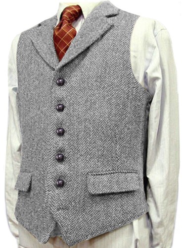Mens Wool Vest Vintage Western Tweed Herringbone Formal Hunting Vests M Large XL - Picture 23 of 23