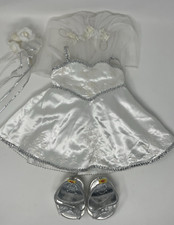 Build A Bear BABW Wedding Dress White w Silver Trim Veil Shoes Bouquet Bride