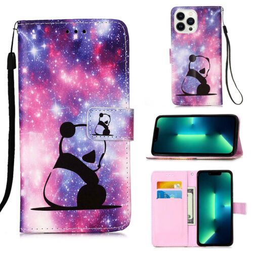 Luxury Leather Flower Sea Cat Panda Wallet Cover Case For 14 15 13 12 11 Pro Max - Picture 22 of 25