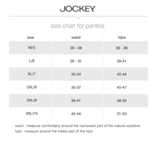 jockey underwear size guide