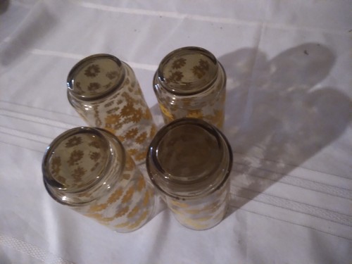 Set Of 4 Vintage Amber with Yellow Flowers Drinking Glasses - Picture 6 of 7