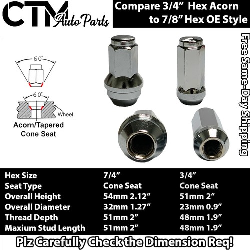 20x Gold Large Seat 14x1.5 Lug Nut 7/8" Hex Edge Explore Mustang Aviator Wheel - Picture 4 of 5