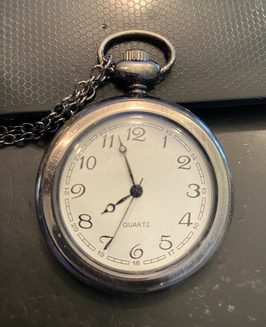 45mm Quartz Pocket Watch, Gun Metal Tone, New Battery, With Chain eBay