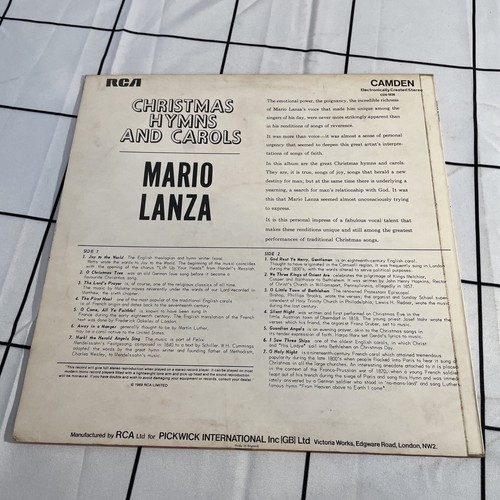 Mario Lanza - Weihnachtslieder & Weihnachtslieder - Vinyl Schallplatte LP Album - 1963 RCA Camden - Bild 2 von 4