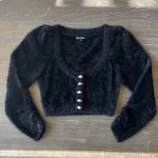 For Love & Lemons Women's Anastasia Cropped Black Fuzzy Sweater Small Worn Once!