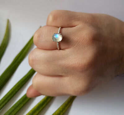 US-RBM-007 Rainbow Moonstone Ring 925 Solid Sterling Silver Handmade Jewelry US-RBM-007 Rainbow Moonstone Ring 925 Solid Sterling Silver Handmade Jewelry