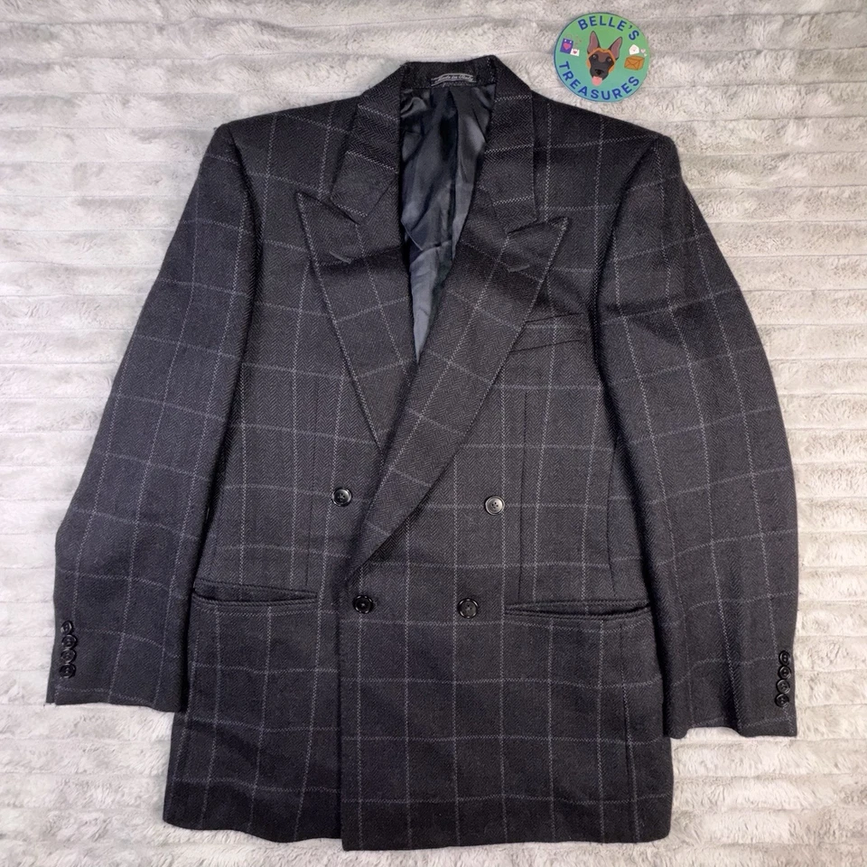 Blazer Zegna Para Hombres 38L Mezcla de Cachemira Doble Pecho Abrigo Deportivo Ventana Gris Foto 2 de 4