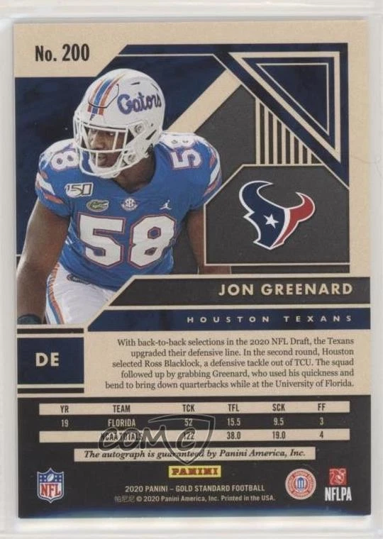 2020 Panini Gold Standard Rookies Auto /199 Jon Greenard #200 Rookie Auto RC - Image 2 of 2