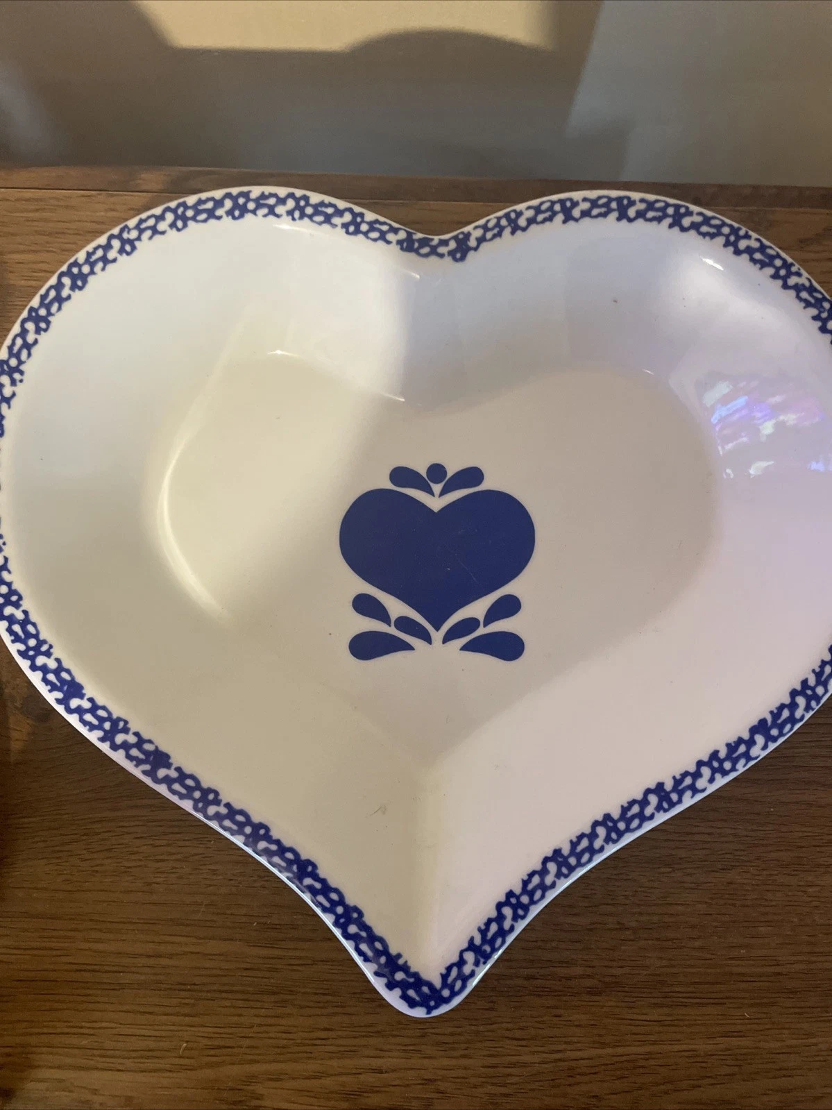 Pottery Spongeware Heart Stoneware Shape Baking Pie Dish Baker Casserole 12”