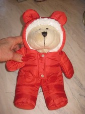 Starbucks Collectible 2021 Holiday Bear Plush Red Quilted Puffer Snow Suit