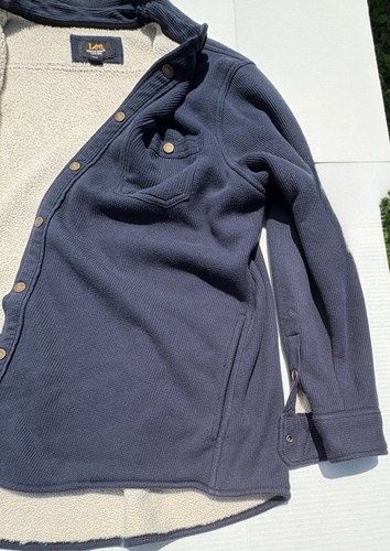 Lee Herren XL Waffel Hemd Jacke Sherpa Futter dunkelblau Druckknopf schwer 4 Taschen  - Bild 7 von 12