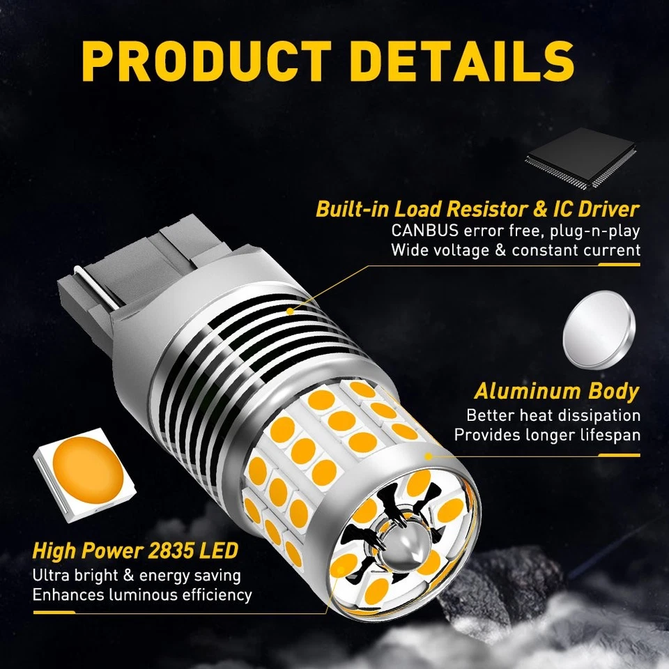 2X 7440 AMBER AUXILIAR 7443 INDICADOR DE GIRO SEÑAL LED 1500K BOMBILLA AMARILLO AMARILLO Foto 3 de 4