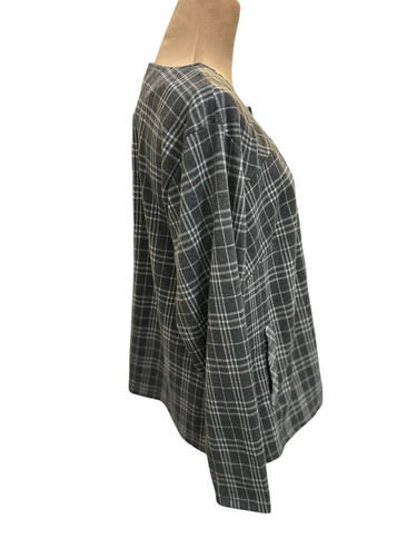 Christopher & Banks Blazer Jacket Sz 1X Gray Plaid Lightweight Buttons Boat Neck - Picture 2 of 11