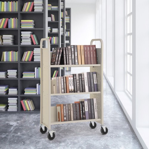 Book Cart Library Cart 330 lbs Capacity with V-Shaped Shelves in Cream - Picture 8 of 11