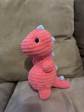 Handmade Crochet Pink  Blue Chubby Dinosaur Kids Stuffed Animal Nursery Decor