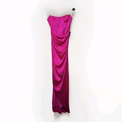 NUEVO Maxi Vestido Express $168 Neon Berry Satén Sin Tirantes Corsé Envolvente Talla 6 Para Mujer - Imagen 5 de 17
