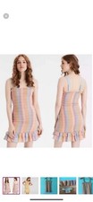 American Eagle Bodycon Smocked Stripe Rainbow WOMENS Ruffle Mini Summer Dress M