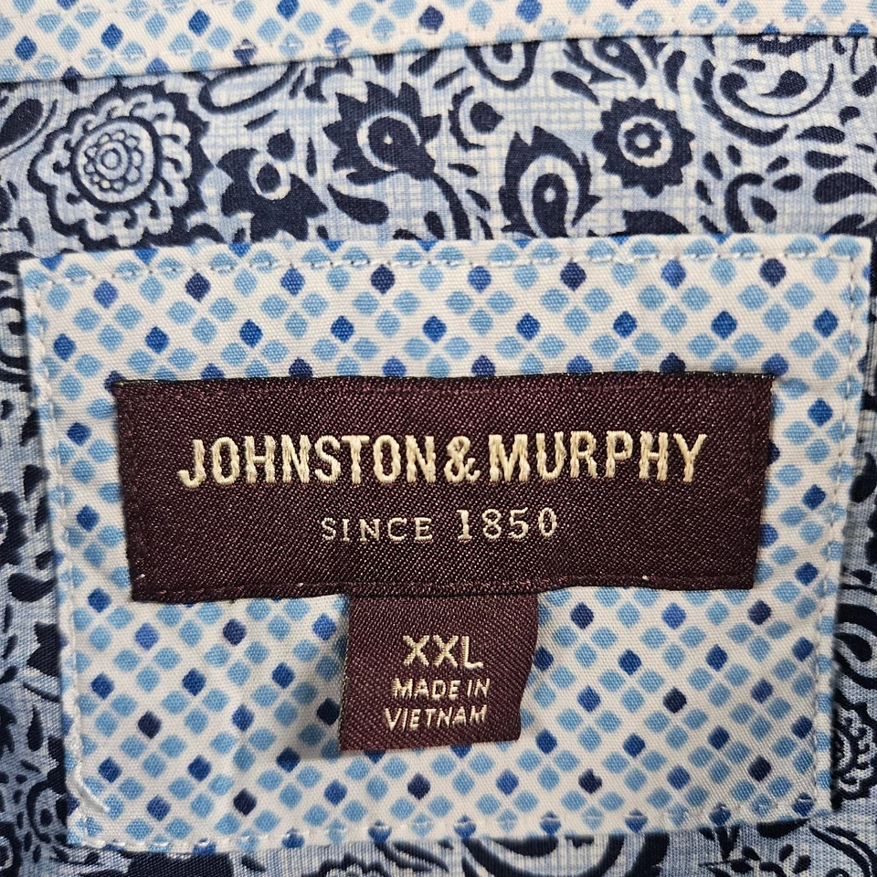 Camisa Johnston & Murphy Hombres XXL Puño Abatible Botón Manga Larga Estampado Paisley Azul Foto 4 de 4