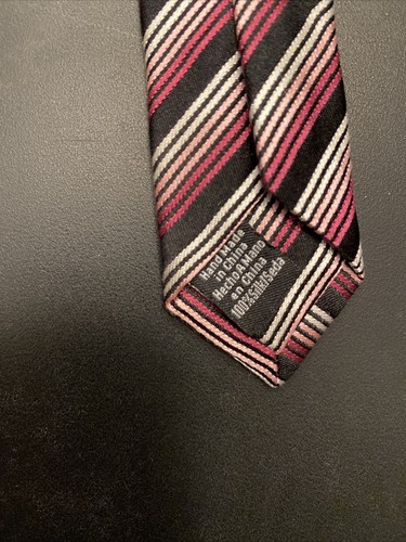 Corbata Stafford 7 PLIEGUE* Repp 100 % seda para hombre rosa oscuro, negra, plateada a rayas - Imagen 6 de 6