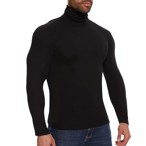 Men's Turtle Neck Shirts Long Sleeve Tees Slim Fit Tshirt 3X-Large Black - Picture 2 of 6