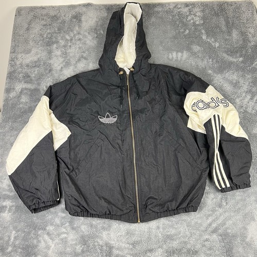 Vintage Adidas Puffer Jacke Herren XL 80s 90s schwarz weiß Trefoil Spellout gesteppt