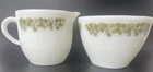 Vintage Crazy Daisy Spring Blossom Avocado Green Creamer & Sugar Corning USA
