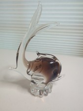 Vintage Murano Style Art Glass Fish Sculpture Smoky Gray Sommerso Figurine