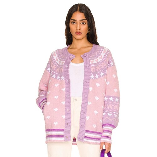 LoveShackFancy Amalo Boyfriend Cárdigan Suéter Macaron Rosa Corazón Lazo Talla S - Imagen 14 de 18