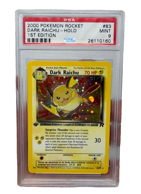2000 Pokémon Dark Raichu Team Rocket 1st Edition Holo #83/82 PSA 9 