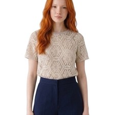Banana Republic Crochet Lace Floral Pattern Short Sleeve Top in Cream Size Large