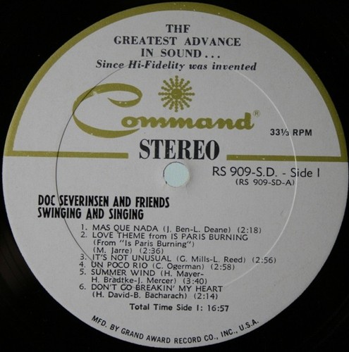 Doc Severinsen, Swinging & Singing, (LP, Album, Gat), VG+, 3552652688 - Picture 5 of 6
