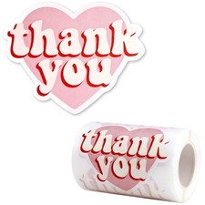 2.4 Inch Pink Heart Shaped Thank You Stickers 2 Rolls 2 x inches,