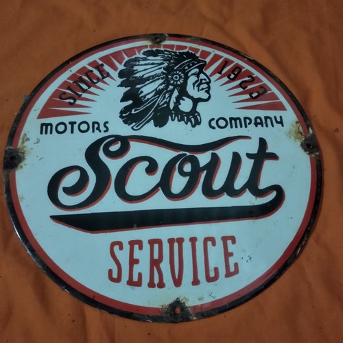 Placa bomba letrero esmalte porcelana Scout Motors since 1923 (12 pulgadas) - Imagen 4 de 5