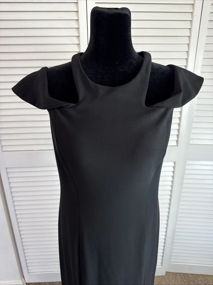 Maxi Vestido Xscape Negro Elástico Talla 12 Hombro Frío Y2K Formal Vestido de Noche Foto 4 de 4