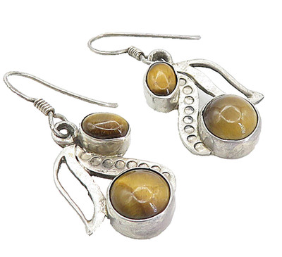925 Sterling Silber Vintage Cabochonschliff Tigerauge Ohrhänger EG3780