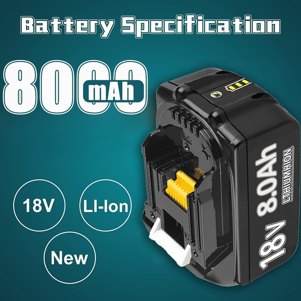 2-Pack 8.0Ah 18V Lithium-Ion Battery For Makita LXT – Fits BL1830, BL1850, BL1860, BL1840
