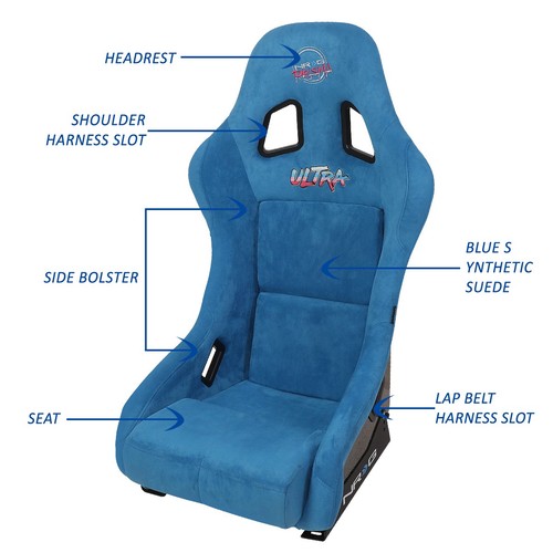 NRG FRP-303BL-ULTRA Prisma Medium Size 20lbs Ultra Bucket Racing Seat Blue Suede - Picture 2 of 7