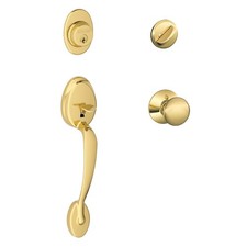 SCHLAGE Plymouth Single Cylinder Handleset and Plymouth Knob, Bright Brass F60