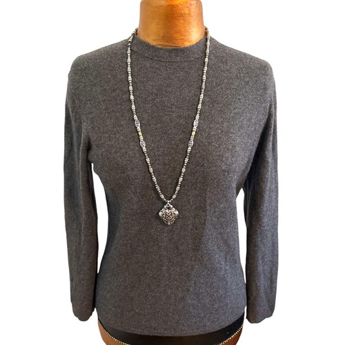 Neiman Marcus Exclusive 100% Cashmere Gray Long Sleeve Pullover Sweater Size L - Picture 2 of 4